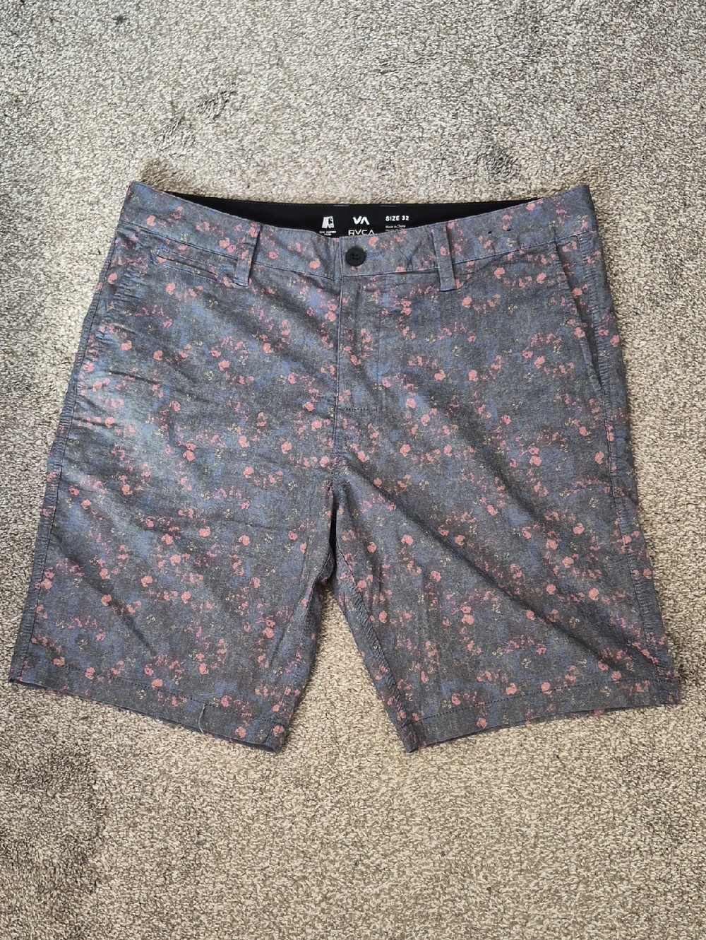 RVCA Gray Floral Flat Front Men's Shorts